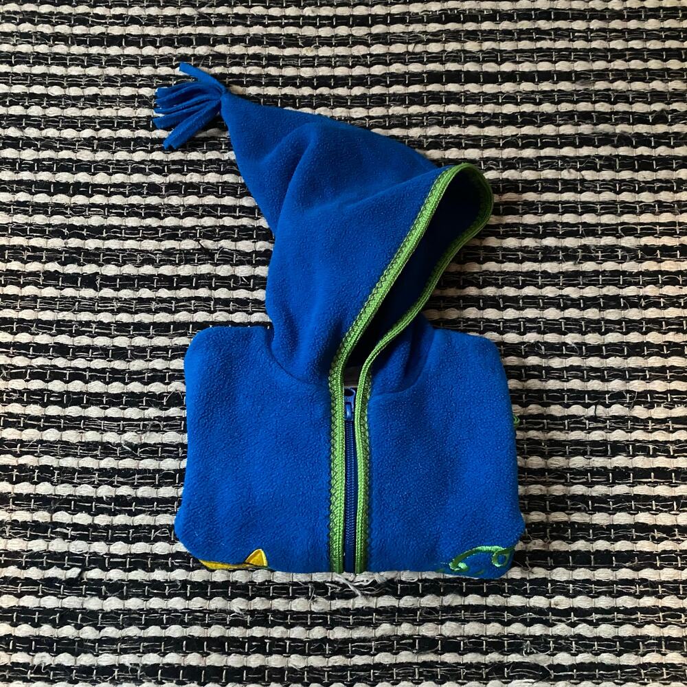 🌿Hanna Andersson Baby Toddler Blue Fleece Hood Nome Embroidered Owl Sweater 80